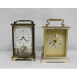 Schatz German 8 day carriage style mantel clock and another (2)