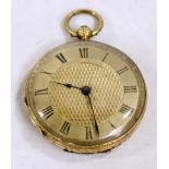 18ct gold lady's open face pocket watch with chased back and sides