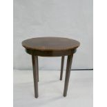 Edwardian inlaid mahogany oval table and a reproduction low side table, inset leather top. (2)