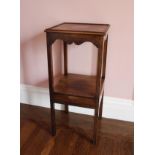 19th century mahogany two tier square wash stand with small drawer.