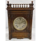 Victorian oak mantle clock with silvered dial by J Penlington, Liverpool. 39cm