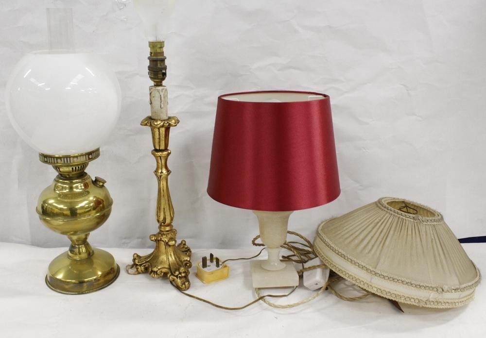 Brass oil lamp and two table lamps (electrical re wiring required). (3) - Image 2 of 2