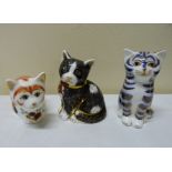 Three Royal Crown Derby paperweights, Spice, black and white kitten (both gold buttons)  and a