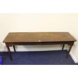 Georgian mahogany rectangular serving table, turned tapered supports, 52cm x 186cm.