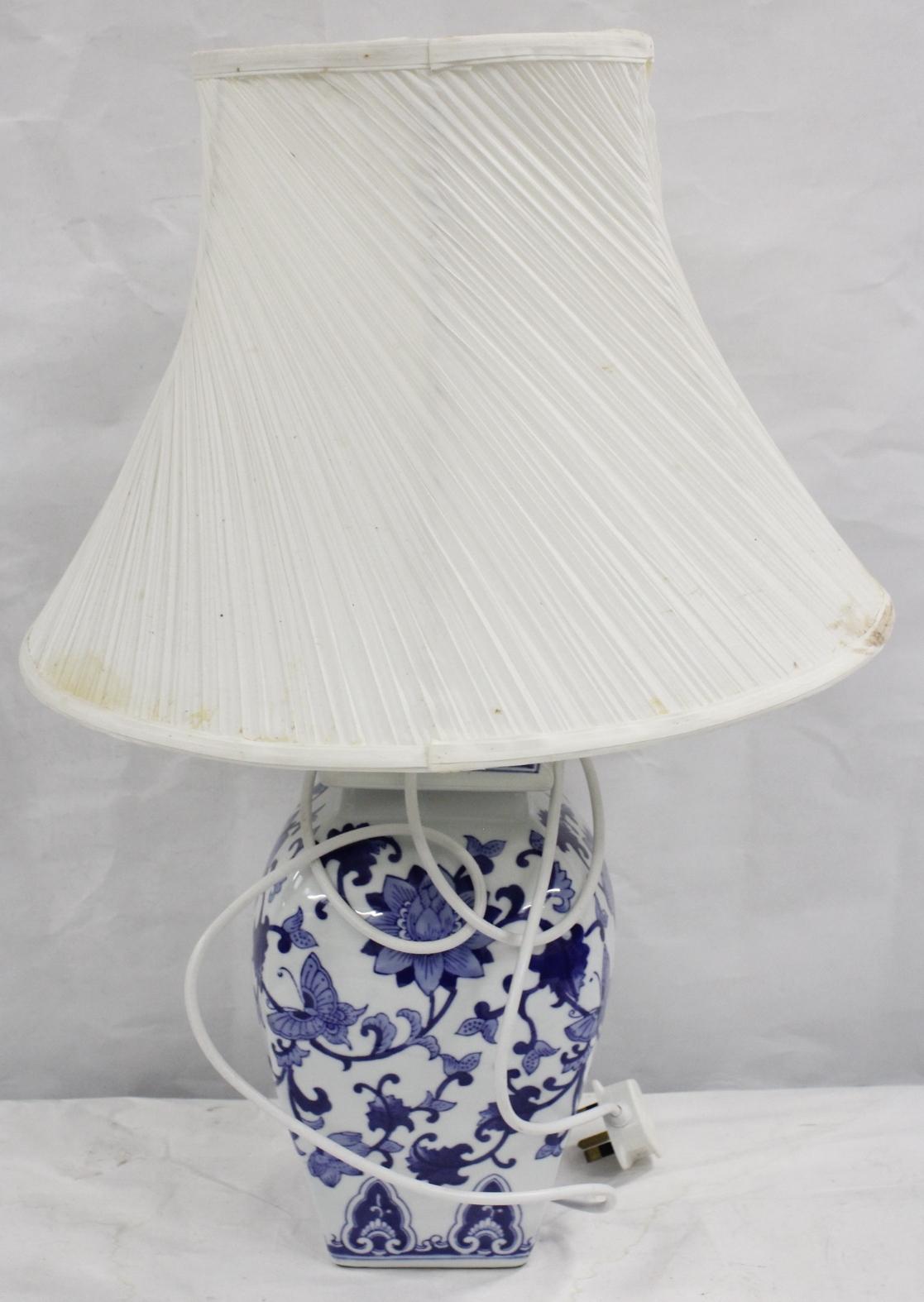 Blue and white table lamp (electrical re wiring required)