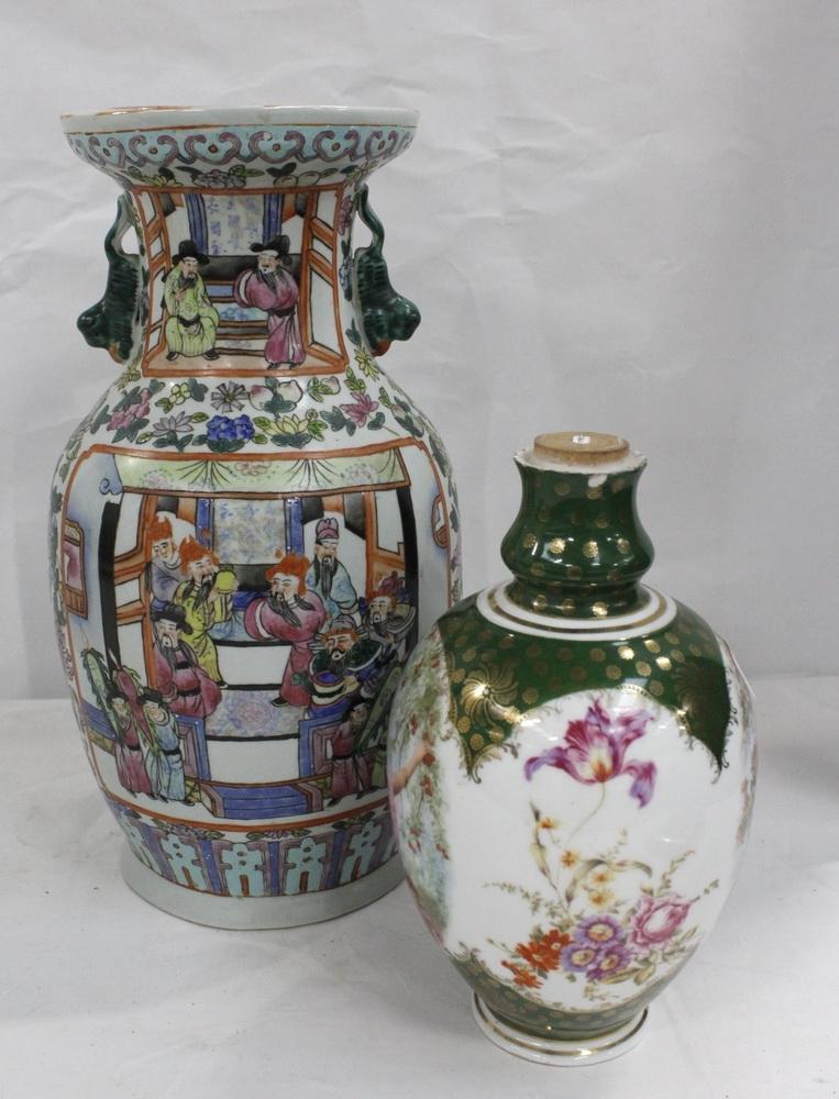 Canton style baluster vase converted to use as a lamp base. 38cm also a Continental vase similar. - Image 2 of 4