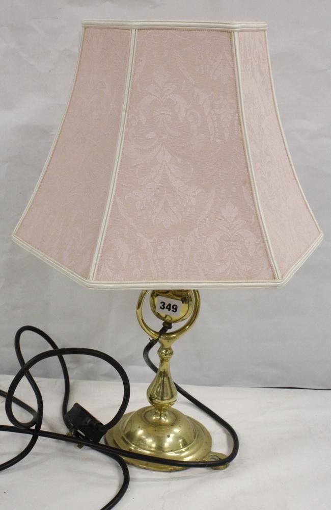 Brass gimbled table lamp and shade. 52cm (electrical testing and re wiring required) - Image 2 of 3