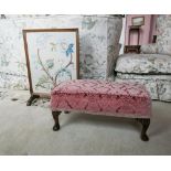 Upholstered rectangular foot stool and a tapestry firescreen.  (2).