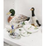Duck tureen and various duck ornaments
