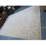 Large Eastern grey and ivory ground carpet with bell flower and leaf border 550cm x 370cm