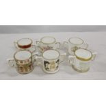 Set of six Royal Crown Derby miniature commemorative loving cups 3.5cm high