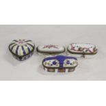 Four Continental porcelain trinket boxes (one containing two miniature scent bottles)