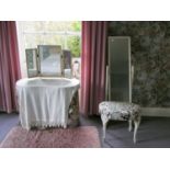 Painted cheval mirror and a white painted dressing table stool.  (2).