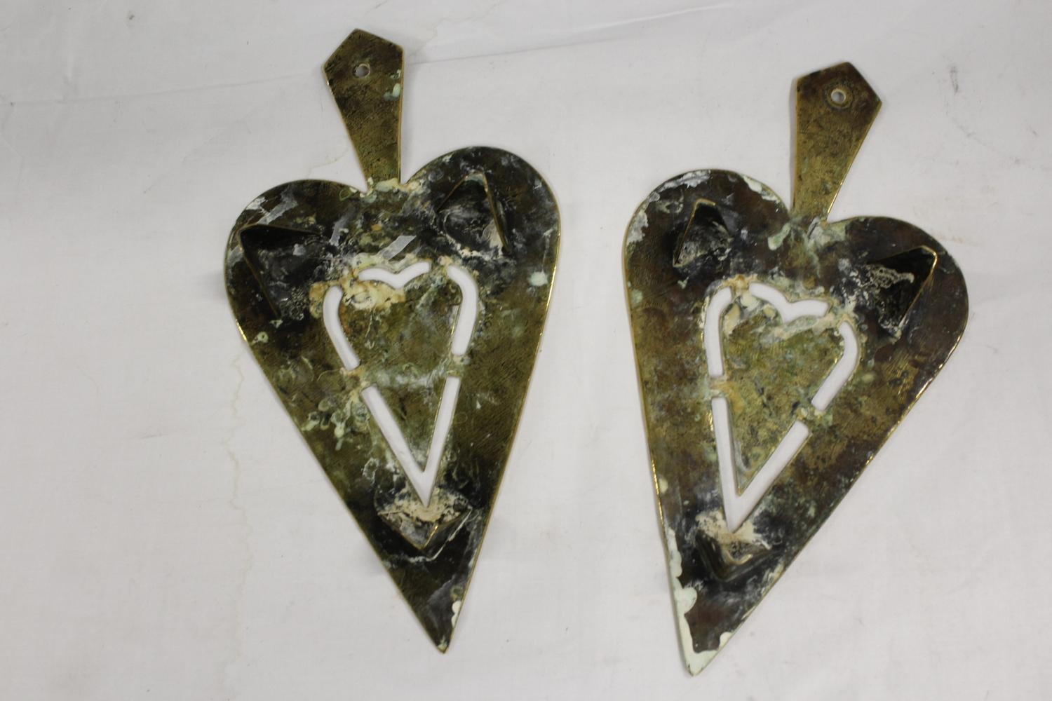 Pair of brass trivets, each of pierced spade shape and another. (3) - Image 2 of 2