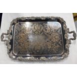 Large e.p. on copper twin handled tray. 68cm wide
