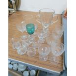 Collection of glassware to include twin handled goblet