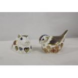 Two Royal Crown Derby paperweights, a Derwent Goldcrest and for you rabbit (2)
