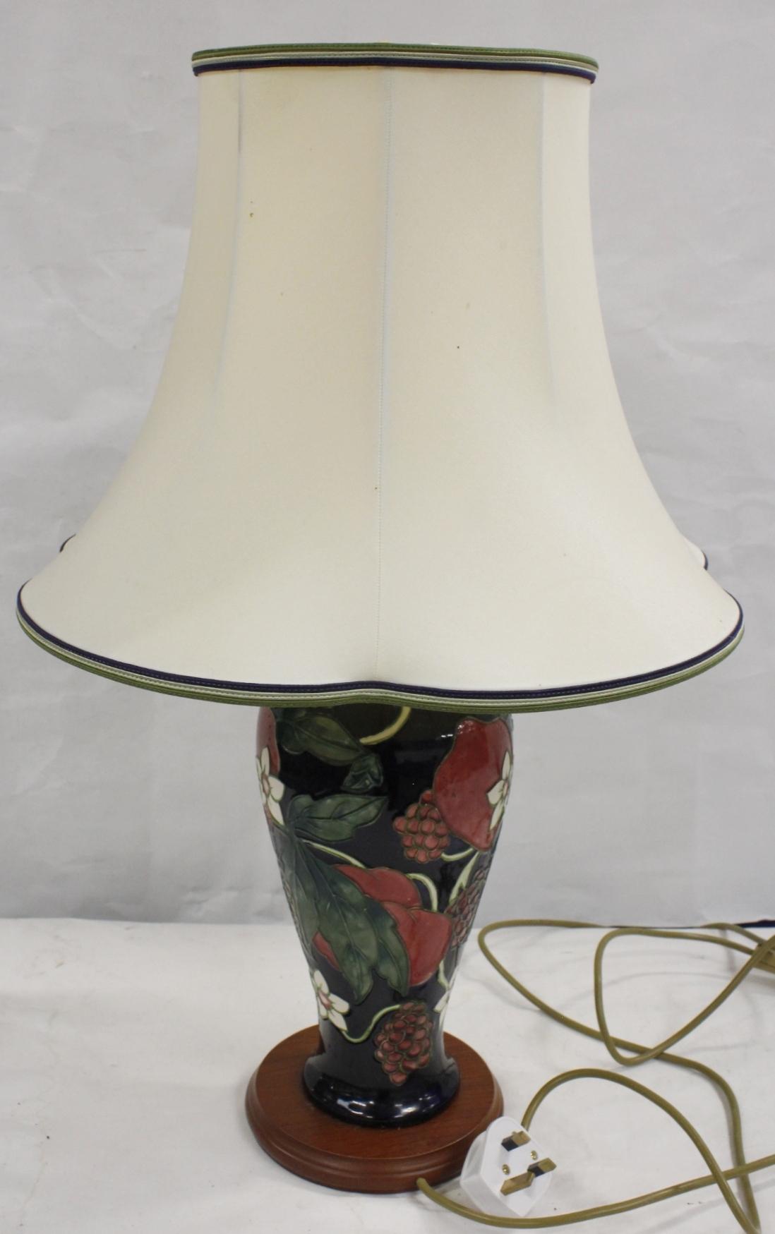 Modern Moorcroft style table lamp and shade  (electrical testing and re wiring required)