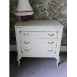 Painted bedroom chest of three drawers.