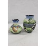 Two Old Tupton Ware vases decorated with farm animals. 10cm and 7.5cm (2)