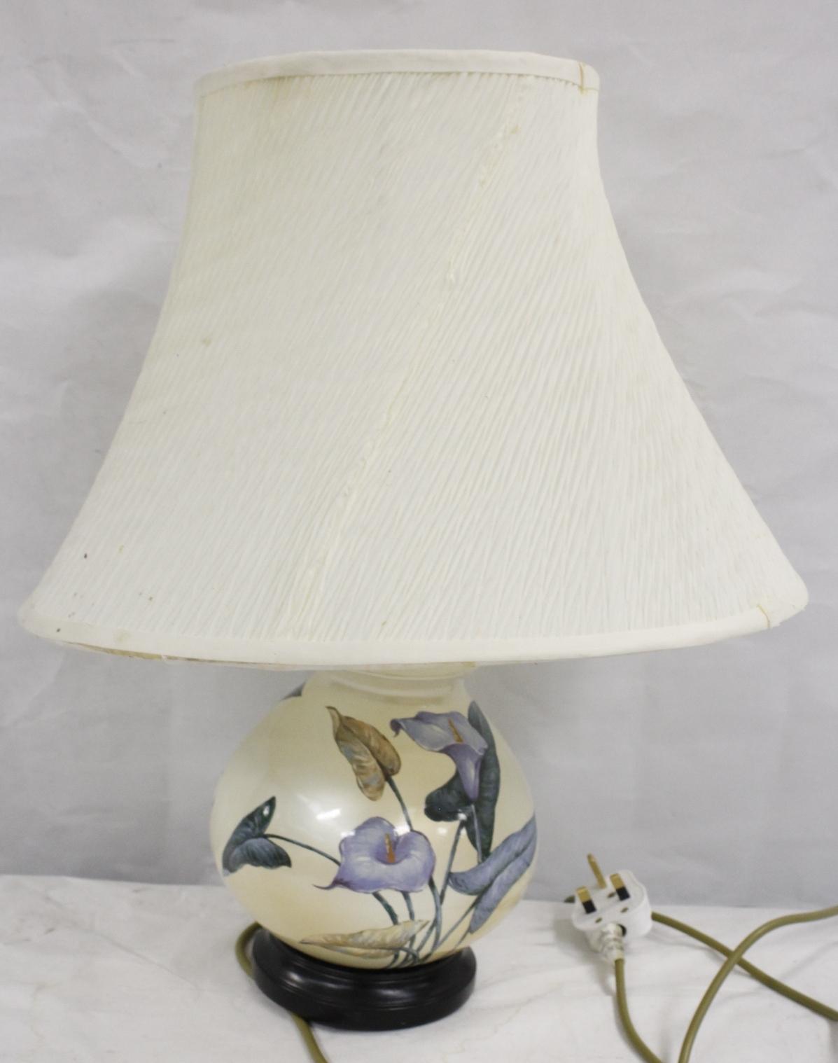 Modern table lamp, decorated with Arum Lilies, and shade 51cm (electrical testing and re wiring