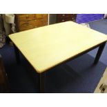 Old rectangular formica top kitchen table on square supports, 122cm x 185cm.