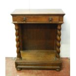 Late Victorian/early 20th century oak table with rectangular top over frieze drawer, barley twist