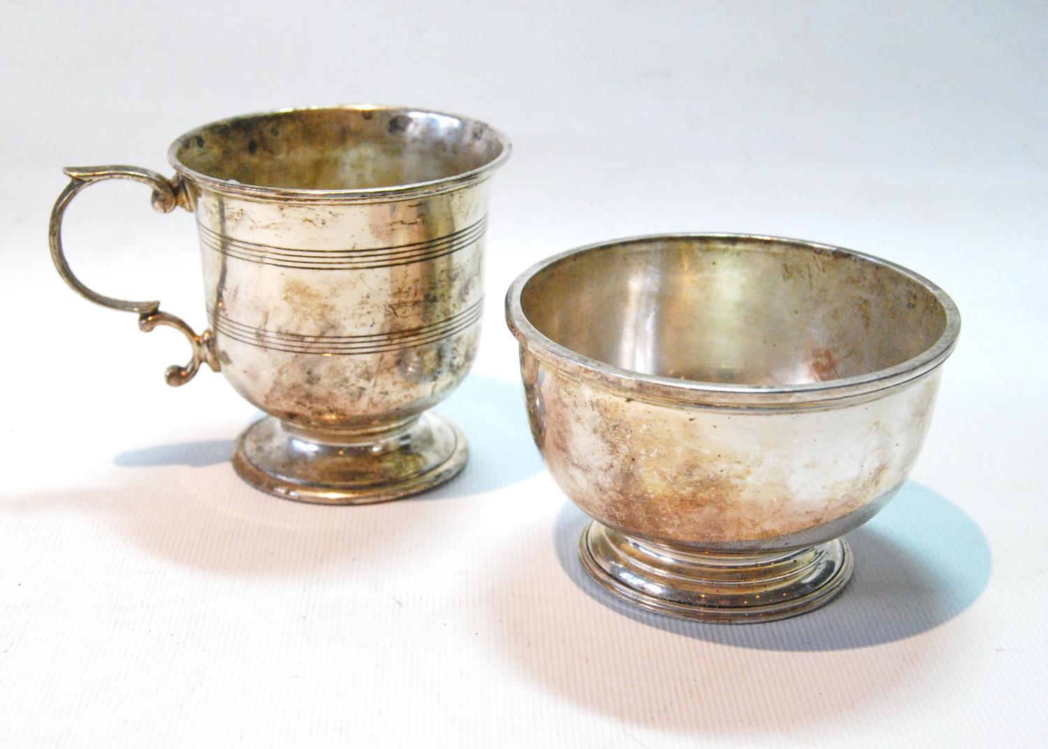 Silver hemispherical bowl, and a cup, by R. Comyns, 1959/61, 8oz.