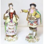 Pair of late 18th/early 19th century English porcelain Derby-style figures of an actor and actress