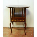 Art Nouveau mahogany inlaid occasional table, the circular top with tulip inlay over balustrade