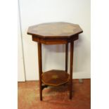 Edwardian mahogany and specimen wood inlaid octagonal occasional table with boxwood strung frieze,