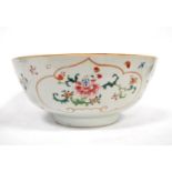 19th century Canton famille rose punch bowl decorated with chrysanthemums with a pink and blue