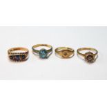 Zircon ring, and three other gem rings, all 9ct gold, 6.7g.  (4)