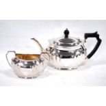 Silver oval teapot and sugar basin, part fluted, Sheffield 1900, 19oz.