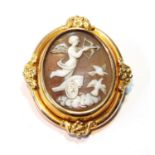 Victorian gold oval brooch with shell cameo, and locket back, '9ct', gross 16.7g.
