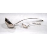 Silver soup ladle, fiddle pattern, Edinburgh 1843, also a similar sauce ladle, by Hampston Price &