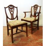 Set of six mahogany Sheraton revival shield-back chairs by Frank Hall, cabinet maker, Farnworth,