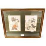 Utagawa Toyokuni (Japanese, 1769 - 1825) Two framed woodblock prints, each 18cm x 12cm.