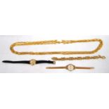 Corum rolled gold lady's watch on gold Milanese bracelet, '18k', gross 25g, also a Jaeger le Coultre