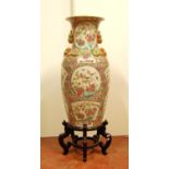 Large famille rose floor vase decorated with chrysanthemums and exotic birds, 91cm high, 121cm