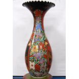 Large Satsuma floor vase of teardrop form with flared rim, decorated with chrysanthemums,