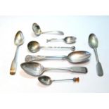 Four silver dessert spoons, various, similar items, one nickel, 12½oz, 398g gross.