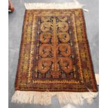 Persian rug with scrolling tree design over black ground, and border, 143cm x 96cm.