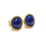 Pair of lapis lazuli button earrings, 9ct gold, by Cedric Jones, 1990, 19mm, gross 11.5g.