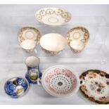 Early 19th century Derby teawares comprising cake plate, slop bowl, pair of tea cups and saucers,