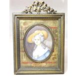 19th century portrait miniature of a Georgian lady, watercolour on ivory, 9.5cm x 7.5cm (oval), in