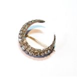 Victorian diamond crescent brooch with two rows of graduated old-cut brilliants, in gold fronted