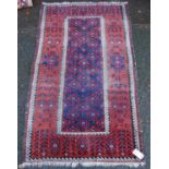 Persian rug with central panel, diamond rosettes, and running border, 178cm x 102cm.
