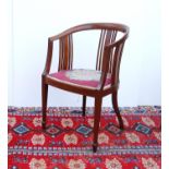 Edwardian inlaid tub chair with boxwood-strung vertical splats and top rail, cushioned seat,
