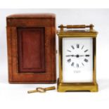 Carriage timepiece for Edward, Glasgow, with gilt lever platform, 12.5cm, with carrying case.